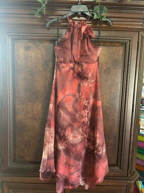connected apparel Red Marble Halter Maxi Dress